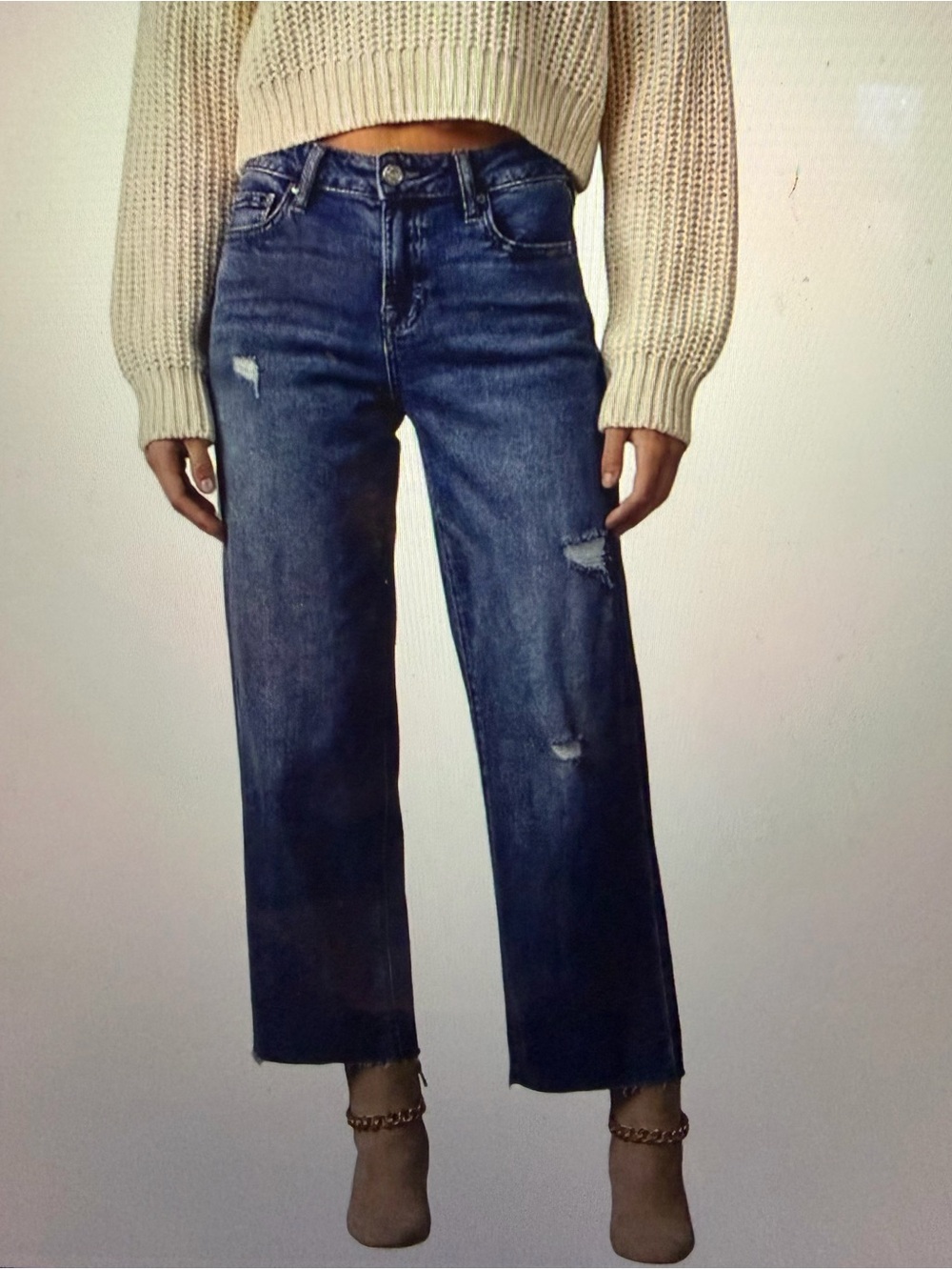 Classic Cropped Wide-Leg Jeans in Dark Blue
